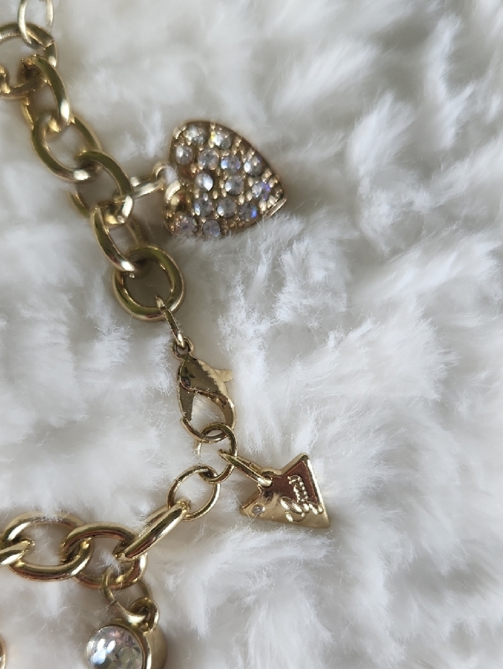 GUESS Gold-Tone Charm Bracelet with Pink Heart Accents Boho Vibe - Picture 6 of 12